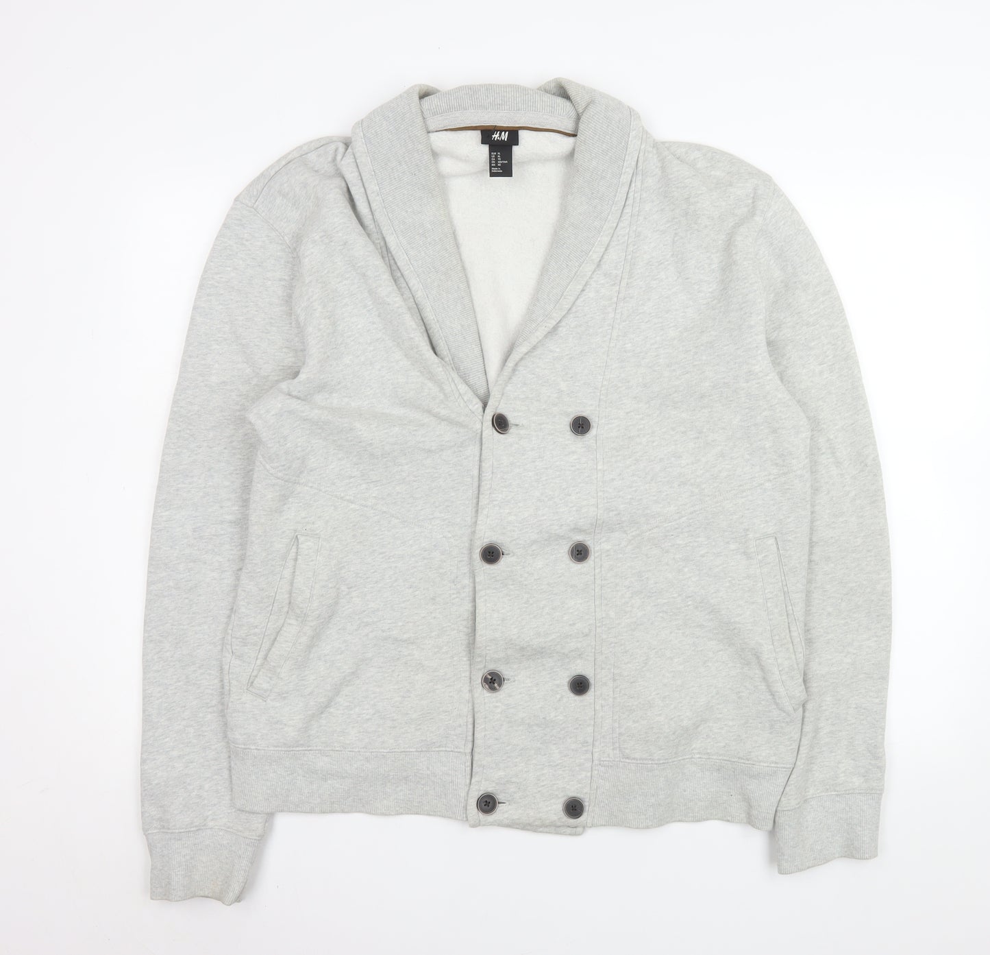 H&M Men Grey Shawl Collar Button Jacket XL Cotton Blend Casual