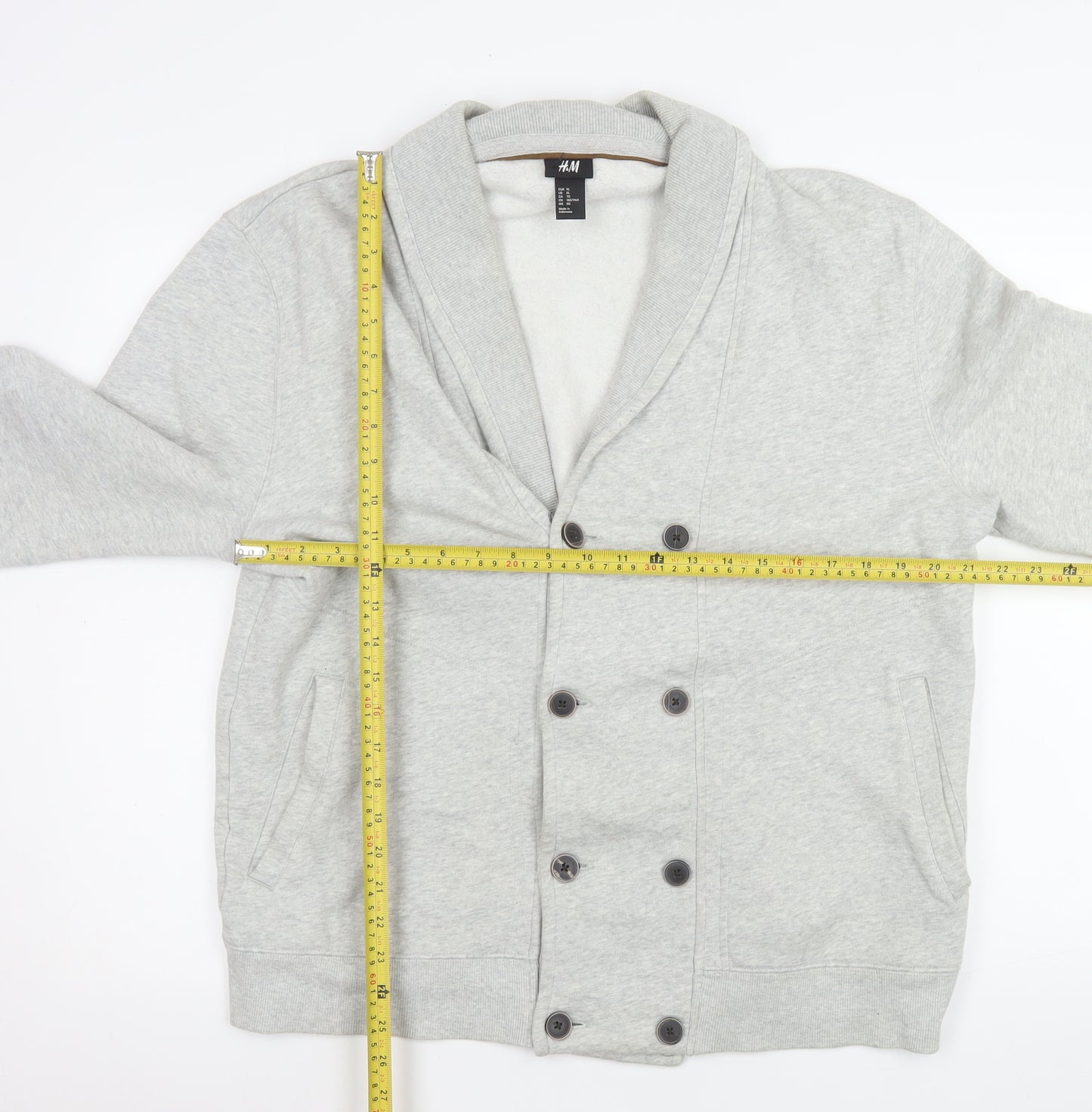 H&M Men Grey Shawl Collar Button Jacket XL Cotton Blend Casual