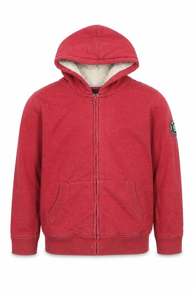 Front view of Surfanic boys’ red hooded lined full zip fleece jacket, size 164