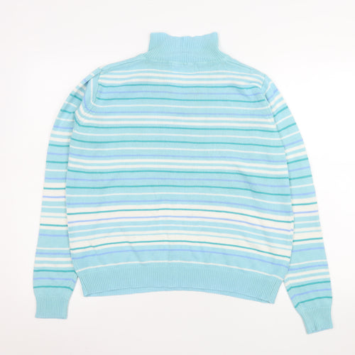 EWM Women’s Blue Striped V-Neck Acrylic Knit Jumper Size M 14-16