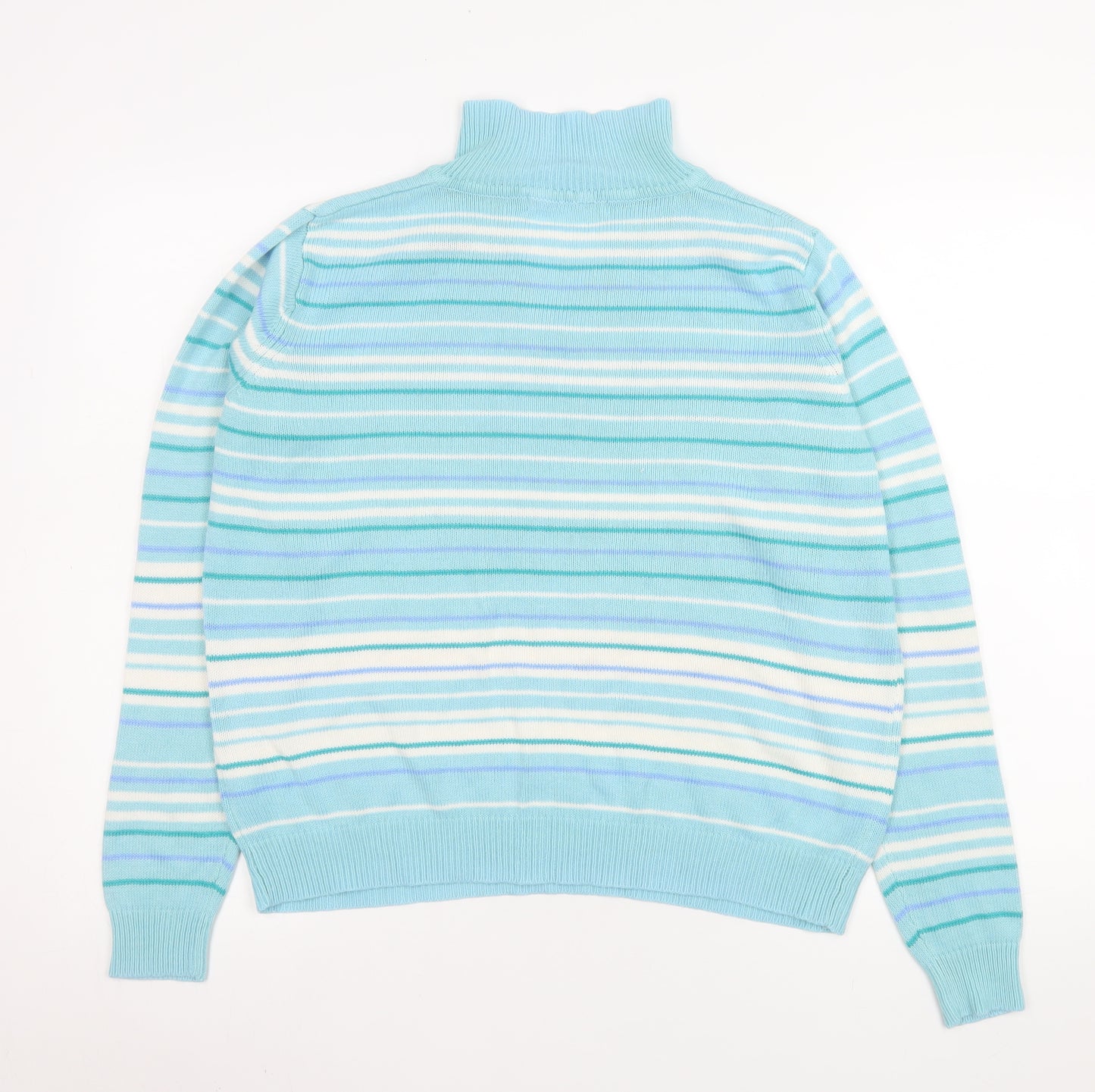 EWM Women’s Blue Striped V-Neck Acrylic Knit Jumper Size M 14-16