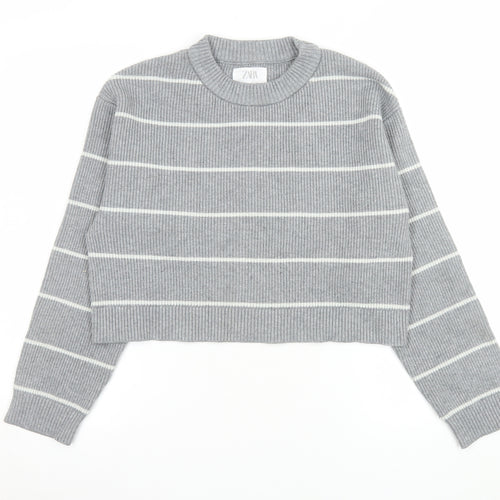Zara Girls Grey Striped Knit Pullover Jumper Size 11-12 Years