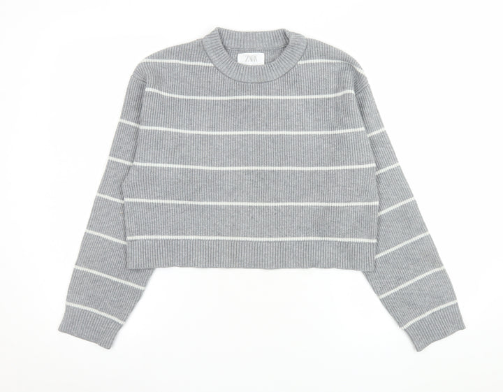 Zara Girls Grey Striped Knit Pullover Jumper Size 11-12 Years