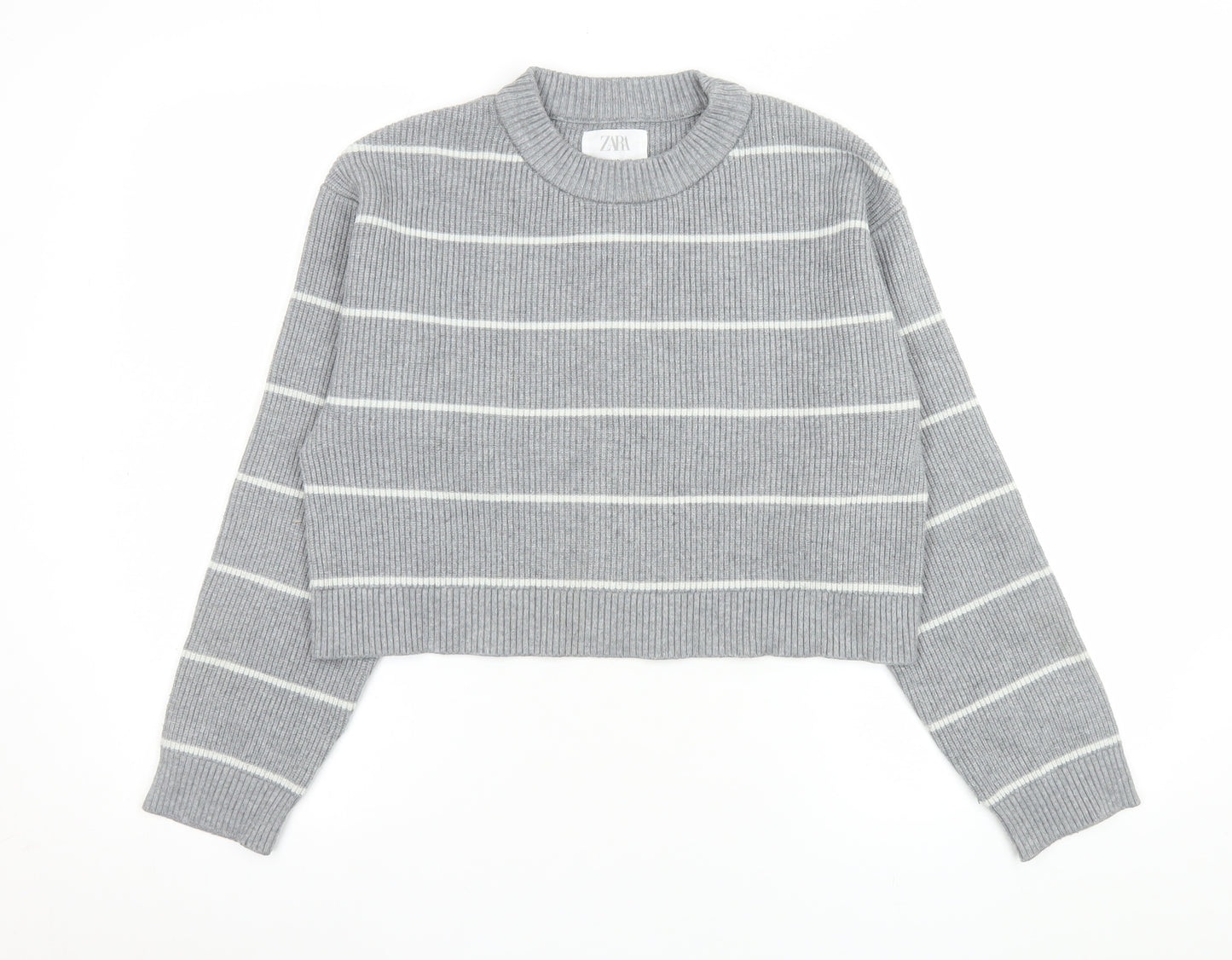 Zara Girls Grey Striped Knit Pullover Jumper Size 11-12 Years