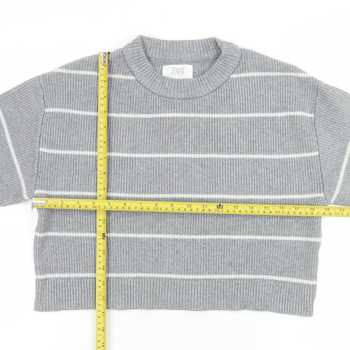 Zara Girls Grey Striped Knit Pullover Jumper Size 11-12 Years