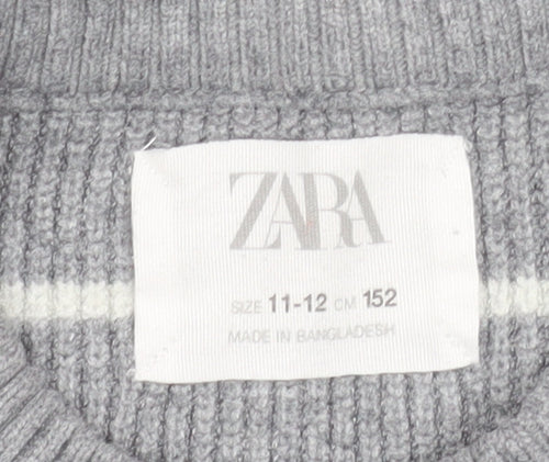 Zara Girls Grey Striped Knit Pullover Jumper Size 11-12 Years