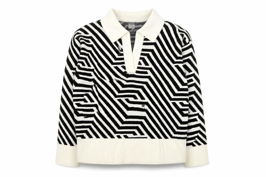 Front view of River Island Women’s Black Geometric Collared Knit Jumper, size S