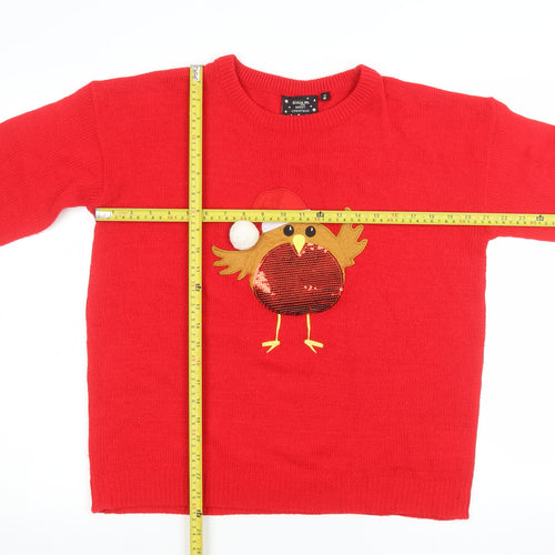 Brave Soul Women’s Red Christmas Jumper Size 14 Robin Sequin Knit