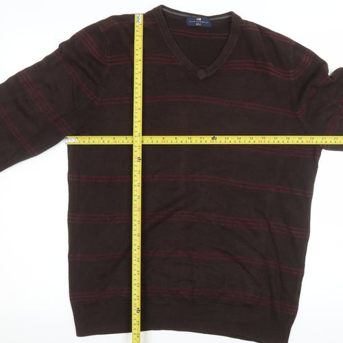 Marks and Spencer Men’s Brown Striped V-Neck Jumper Size L