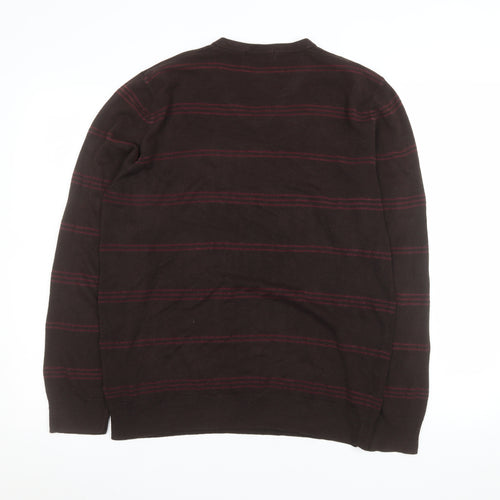 Marks and Spencer Men’s Brown Striped V-Neck Jumper Size L