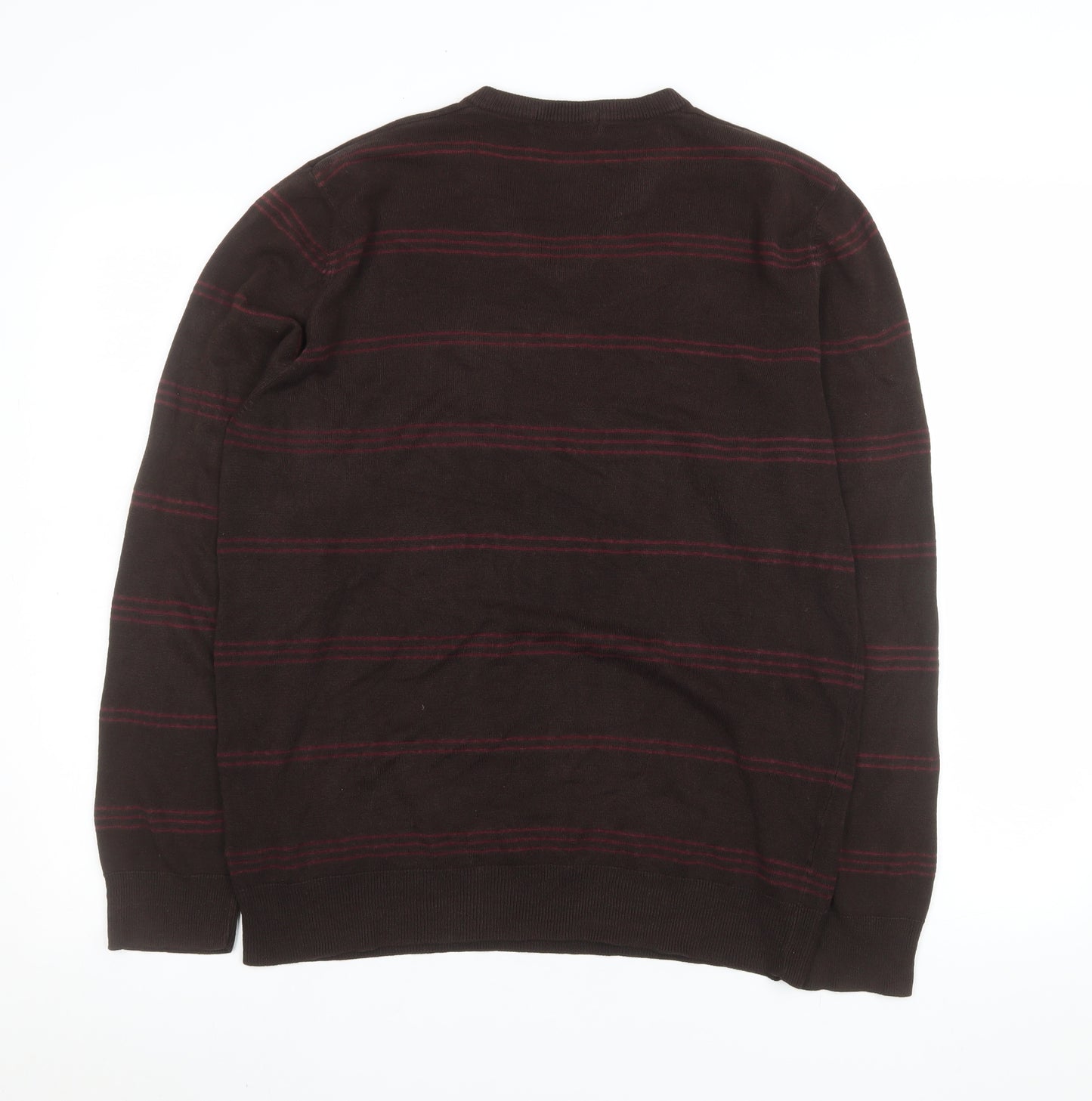 Marks and Spencer Men’s Brown Striped V-Neck Jumper Size L