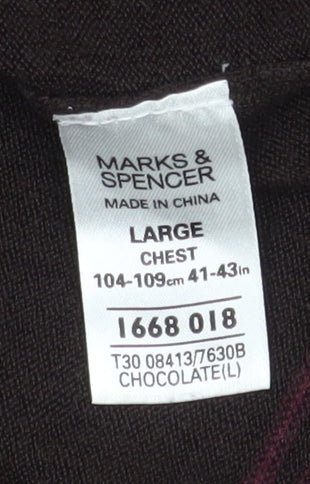 Marks and Spencer Men’s Brown Striped V-Neck Jumper Size L