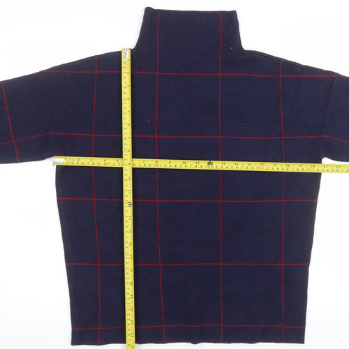 New Look Women's Blue Check Roll Neck Knitted Jumper Size S