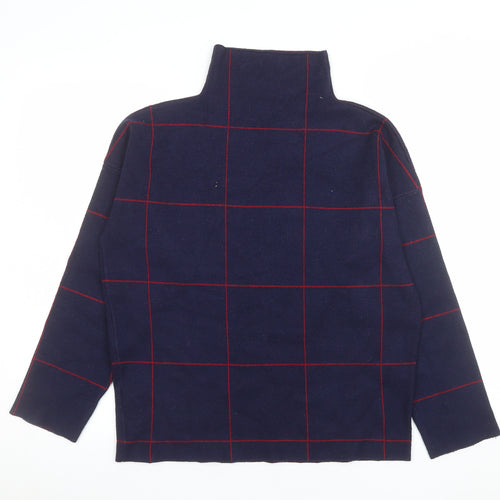 New Look Women's Blue Check Roll Neck Knitted Jumper Size S