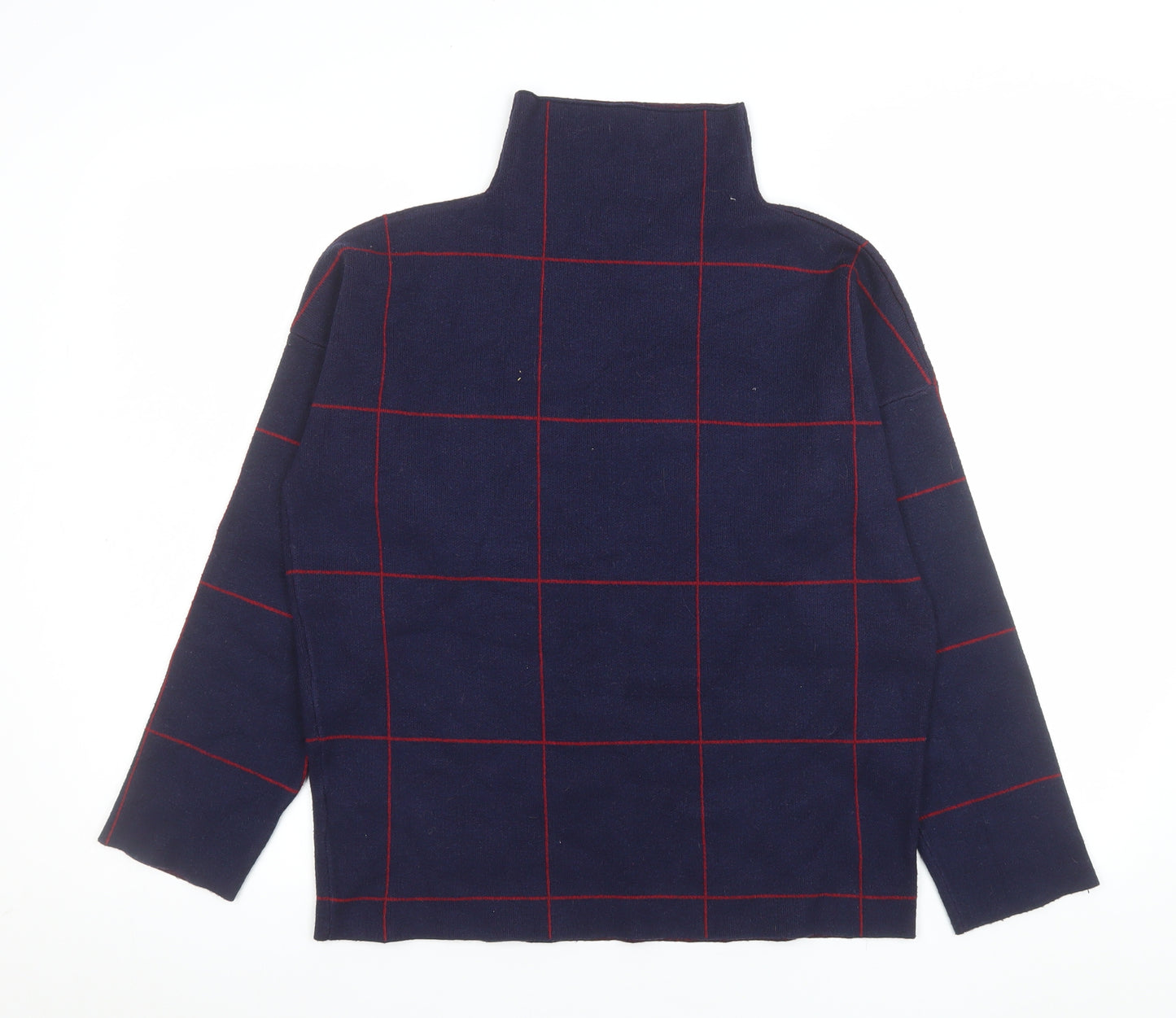 New Look Women's Blue Check Roll Neck Knitted Jumper Size S