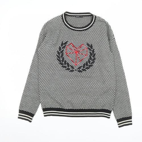 Splash Womens Black White Heart Geometric Knit Jumper Size 6