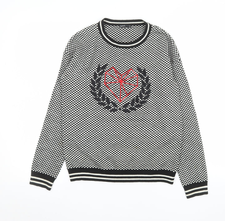 Splash Womens Black White Heart Geometric Knit Jumper Size 6