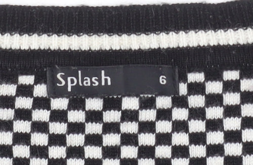 Splash Womens Black White Heart Geometric Knit Jumper Size 6