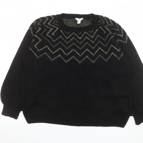 M&Co Women’s Black Metallic Zigzag Knit Petite Jumper Size 16