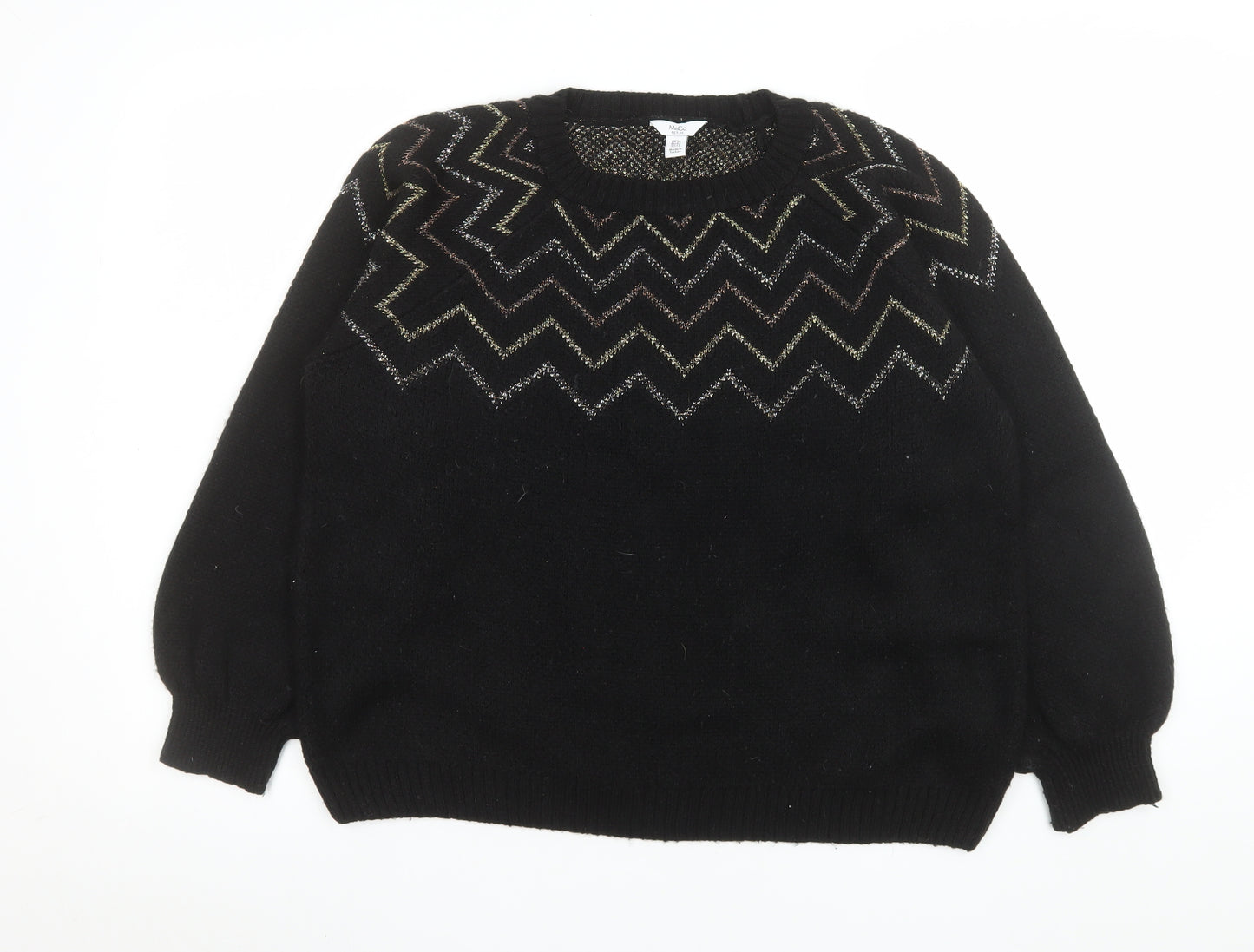 M&Co Women’s Black Metallic Zigzag Knit Petite Jumper Size 16