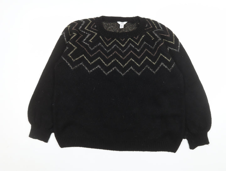 M&Co Women’s Black Metallic Zigzag Knit Petite Jumper Size 16
