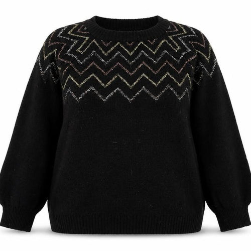 M&Co Women’s Black Metallic Zigzag Knit Petite Jumper Size 16