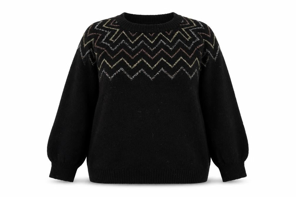 M&Co Women’s Black Metallic Zigzag Knit Petite Jumper Size 16