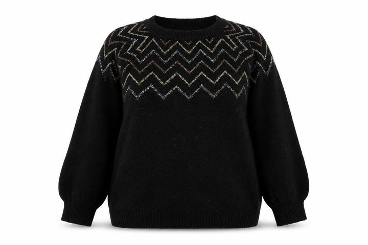 M&Co Women’s Black Metallic Zigzag Knit Petite Jumper Size 16