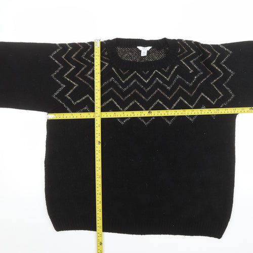M&Co Women’s Black Metallic Zigzag Knit Petite Jumper Size 16