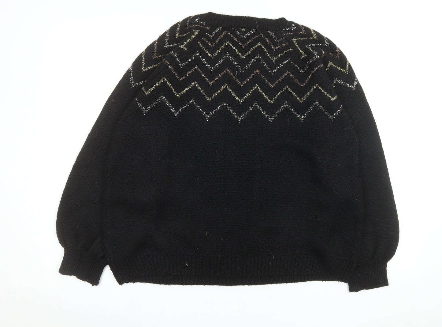 M&Co Women’s Black Metallic Zigzag Knit Petite Jumper Size 16