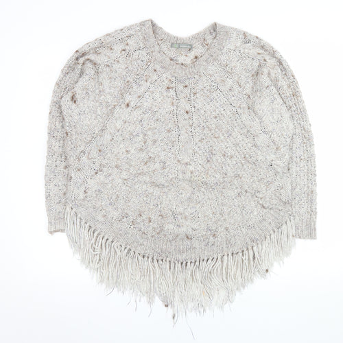 Marks and Spencer Women Beige Fringe Cable Knit Jumper Size 14