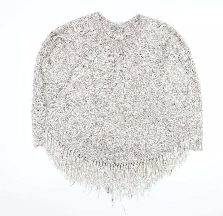 Marks and Spencer Women Beige Fringe Cable Knit Jumper Size 14