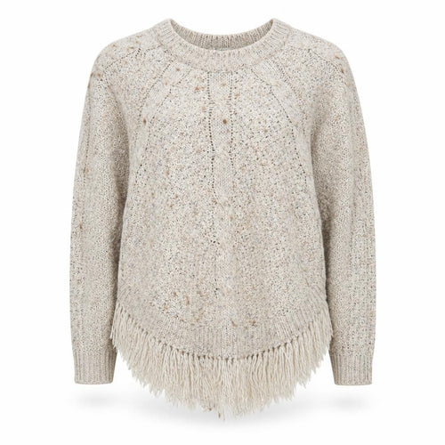 Marks and Spencer Women Beige Fringe Cable Knit Jumper Size 14