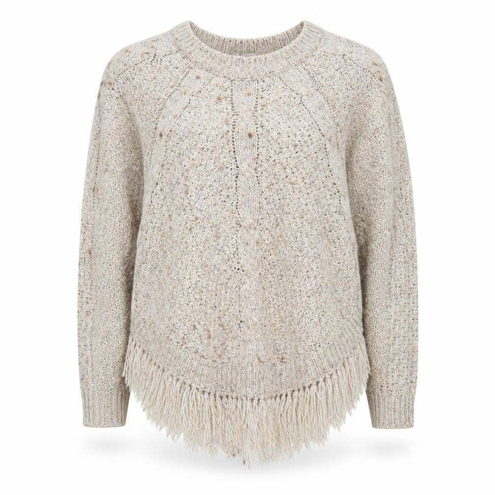 Marks and Spencer Women Beige Fringe Cable Knit Jumper Size 14