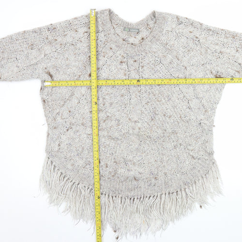 Marks and Spencer Women Beige Fringe Cable Knit Jumper Size 14