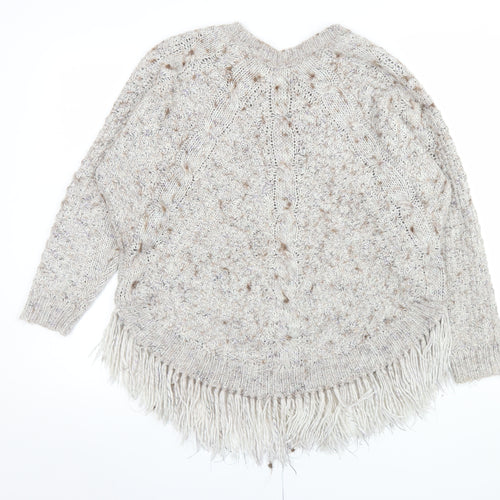 Marks and Spencer Women Beige Fringe Cable Knit Jumper Size 14