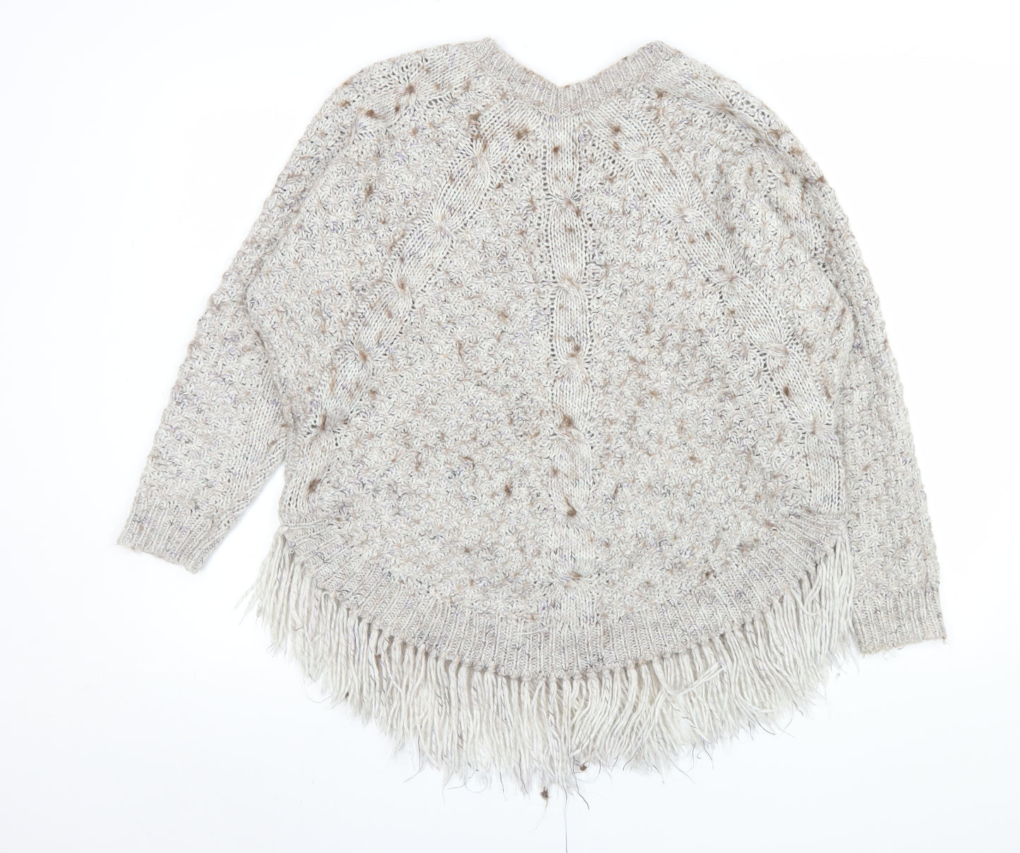 Marks and Spencer Women Beige Fringe Cable Knit Jumper Size 14