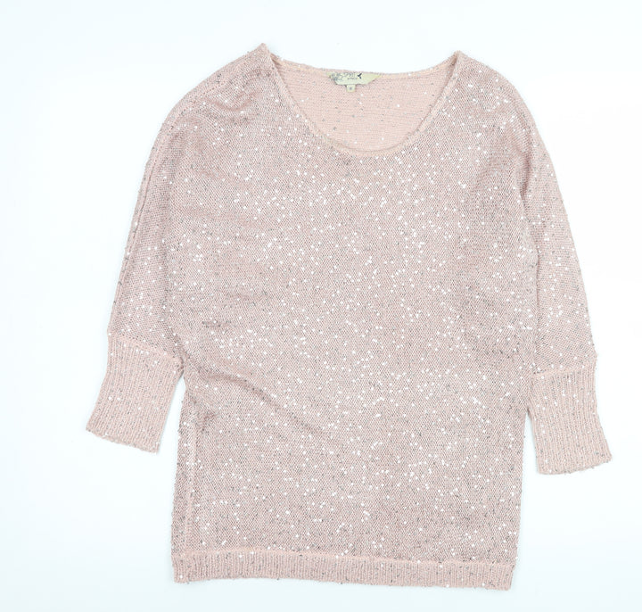 Spirit at M&Co Women Blush Sequin Knit Jumper Size 10