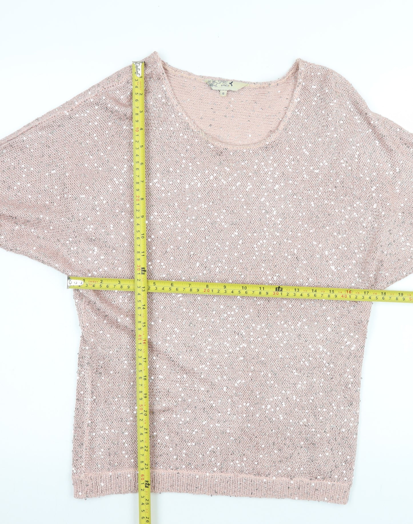 Spirit at M&Co Women Blush Sequin Knit Jumper Size 10