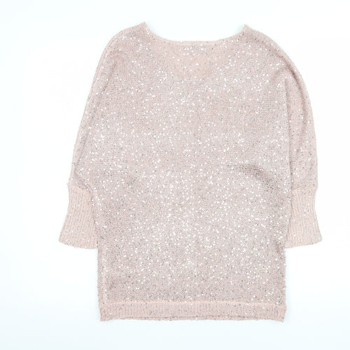 Spirit at M&Co Women Blush Sequin Knit Jumper Size 10