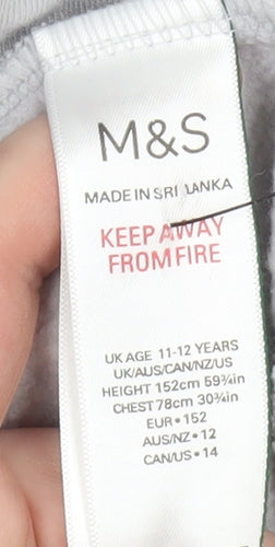 Marks and Spencer Boys Grey Pullover Hoodie 11-12 Years Regular Fit