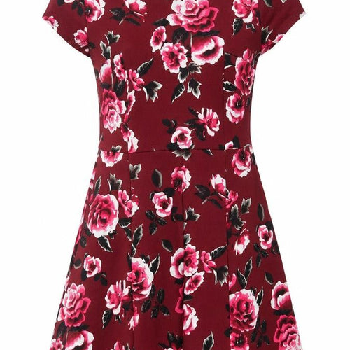 H&M Divided Women’s Red Floral Fit & Flare Dress Size 12 Short Sleeve