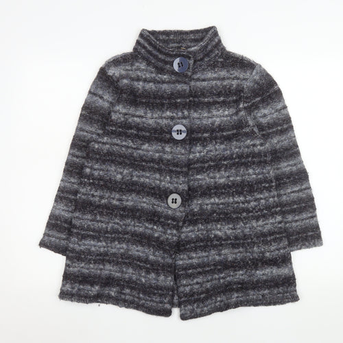 CC Women’s Grey Striped Knit Coatigan L Long Sleeve Buttoned Jacket