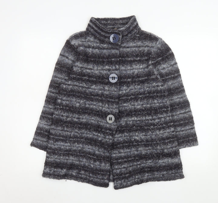 CC Women’s Grey Striped Knit Coatigan L Long Sleeve Buttoned Jacket