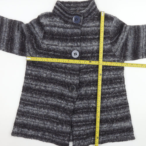 CC Women’s Grey Striped Knit Coatigan L Long Sleeve Buttoned Jacket