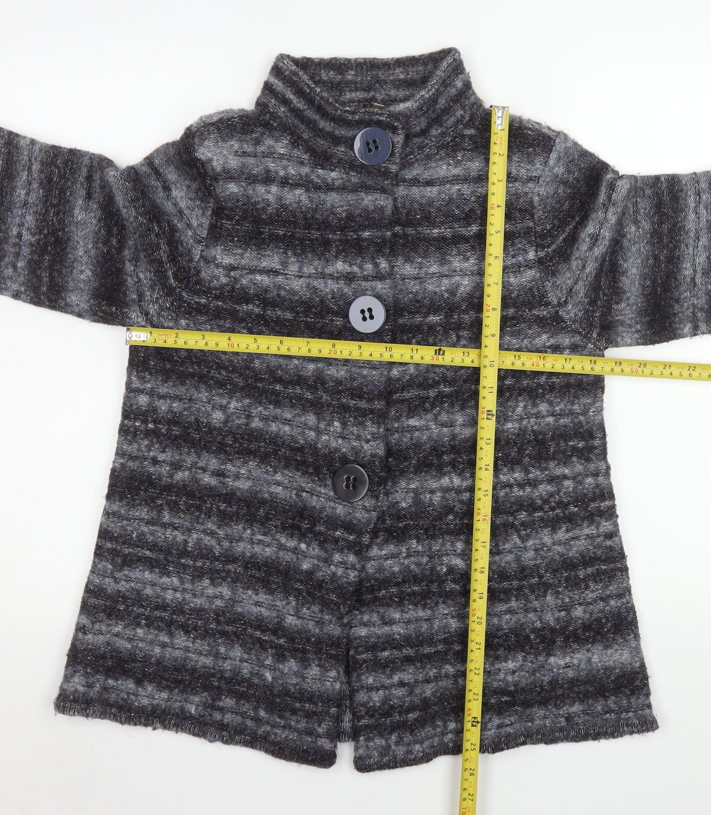 CC Women’s Grey Striped Knit Coatigan L Long Sleeve Buttoned Jacket