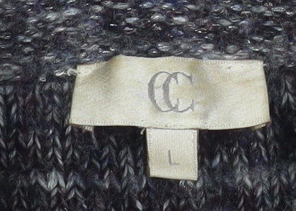 CC Women’s Grey Striped Knit Coatigan L Long Sleeve Buttoned Jacket