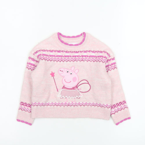 Nutmeg Girls Pink Peppa Pig Fair Isle Knit Jumper 18-24 Months Pullover