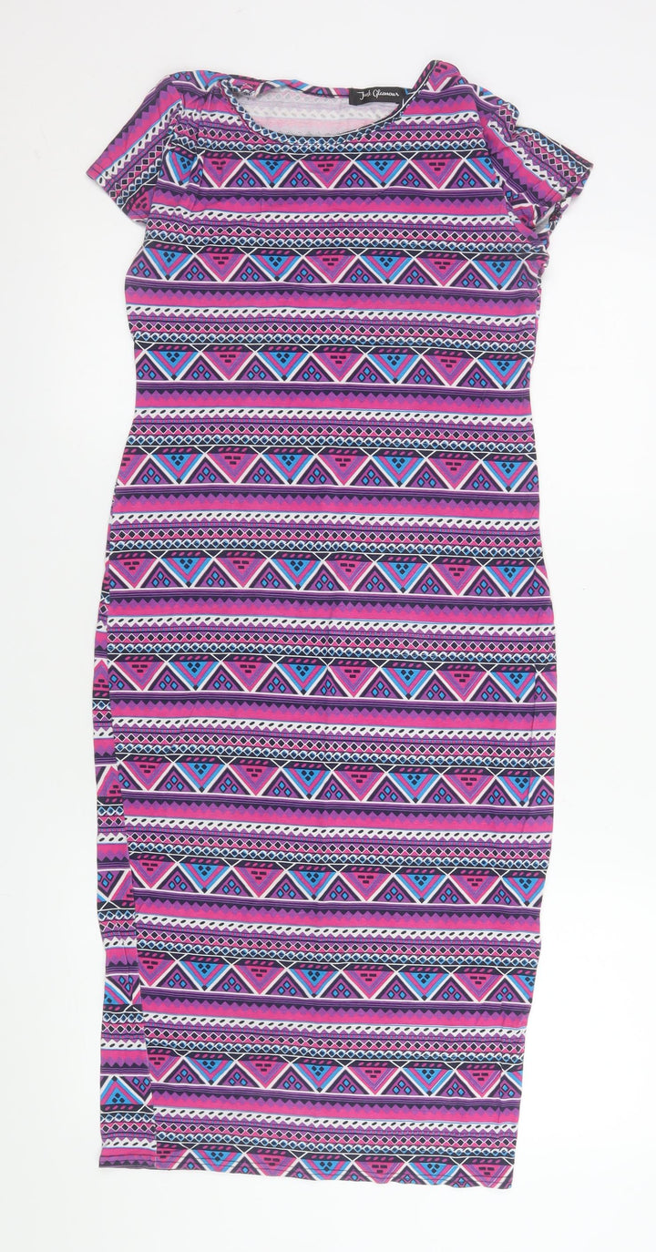 Just Glamour Womens Multicoloured Geometric Bodycon Midi Dress M