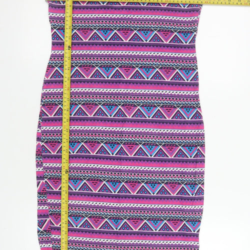 Just Glamour Womens Multicoloured Geometric Bodycon Midi Dress M